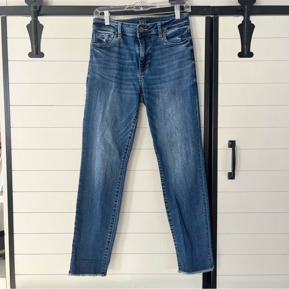 Kut from the Kloth High Rise Ankle Straight Leg Jeans Size 4 Raw Hem Blue Denim